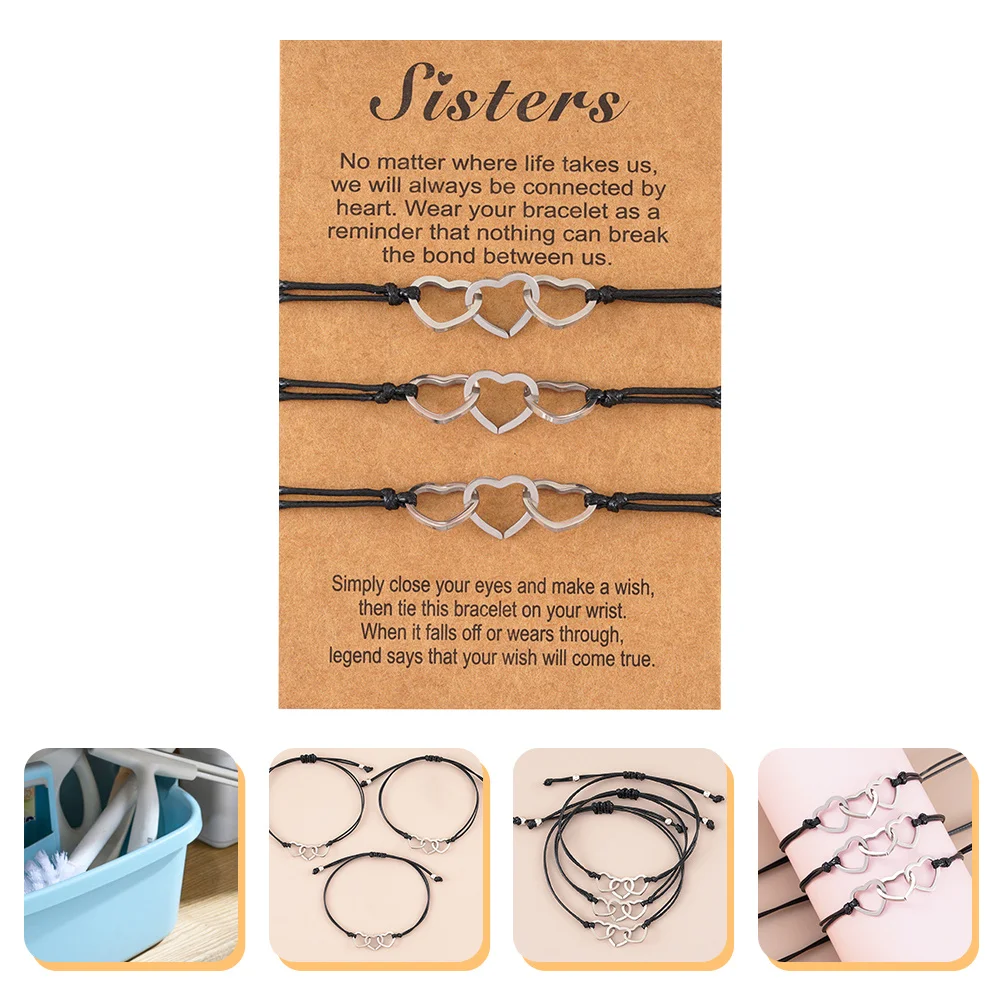 

3Pcs Best Friend Hollow Heart Wristband Gift for Women Girls Braided Wrist Decor
