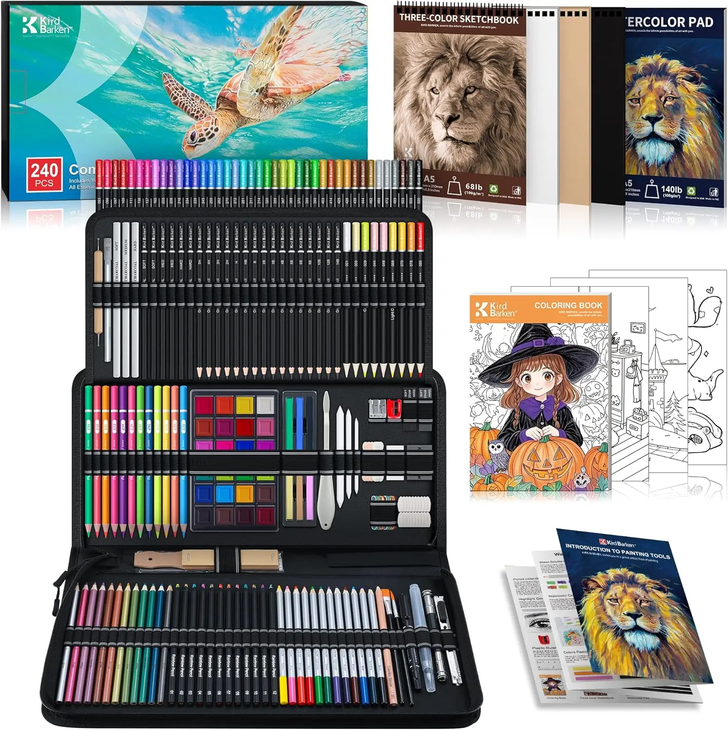 

240PCS Art Supplies Drawing Kit with Sketchbooks, Graphite, Colored, Charcoal, Watercolor Pencils for Artists and Beginners