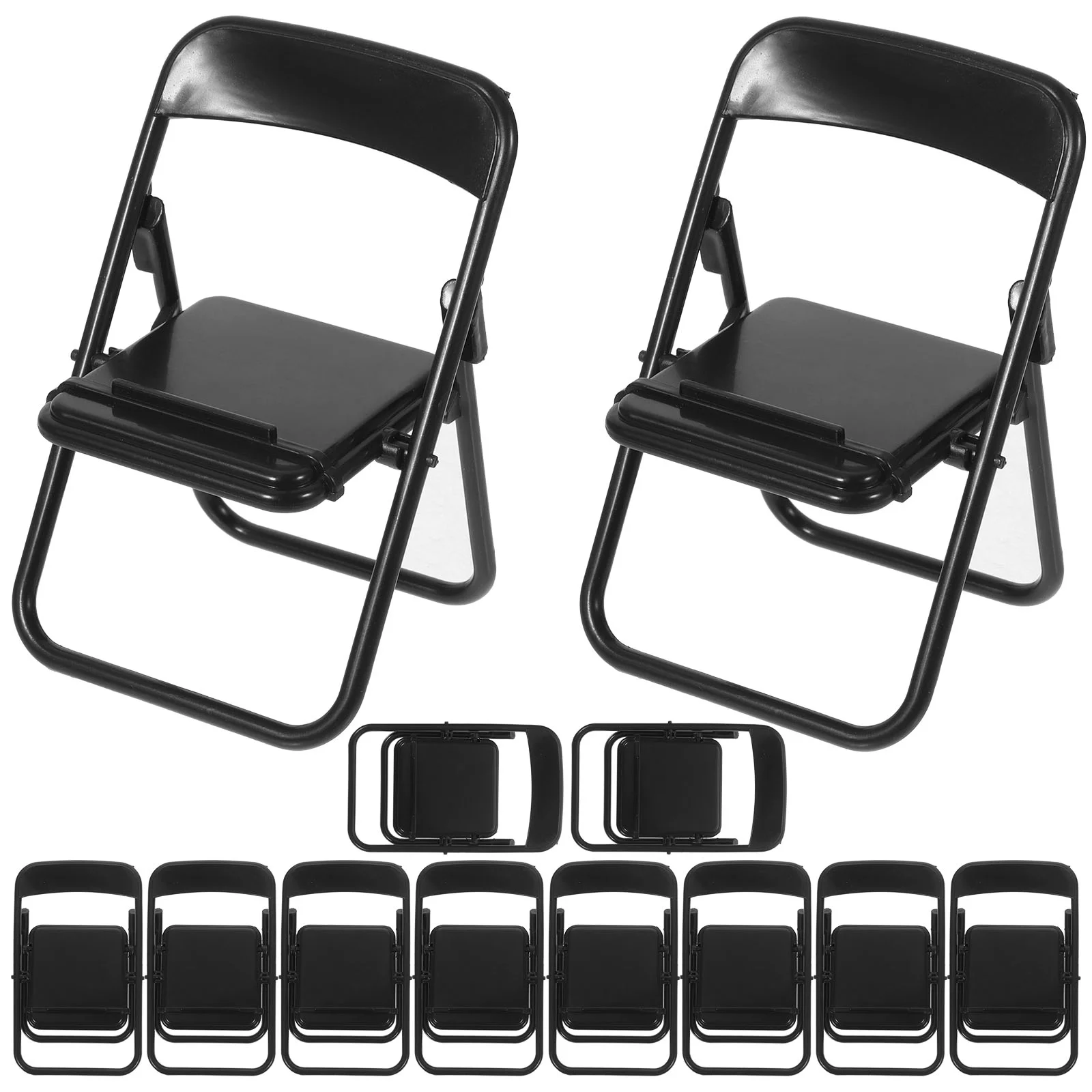 12 Pcs Mobile Phone Holder Folding Chair Work Out House Decor Plastic Toy Furniture Model