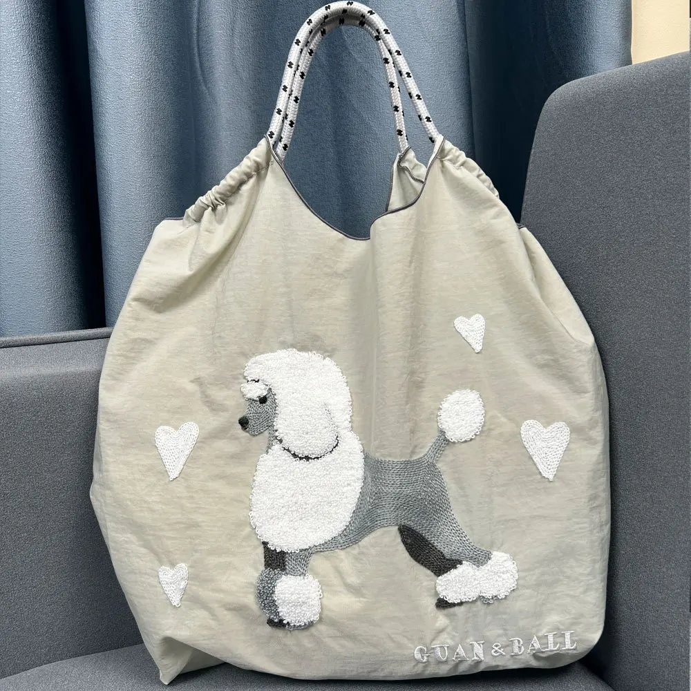 Haftowana torba na zakupy Anime urocza pudel o dużej pojemności nylonowa torba torba Crossbody na jedno ramię na prezent dla kobiet