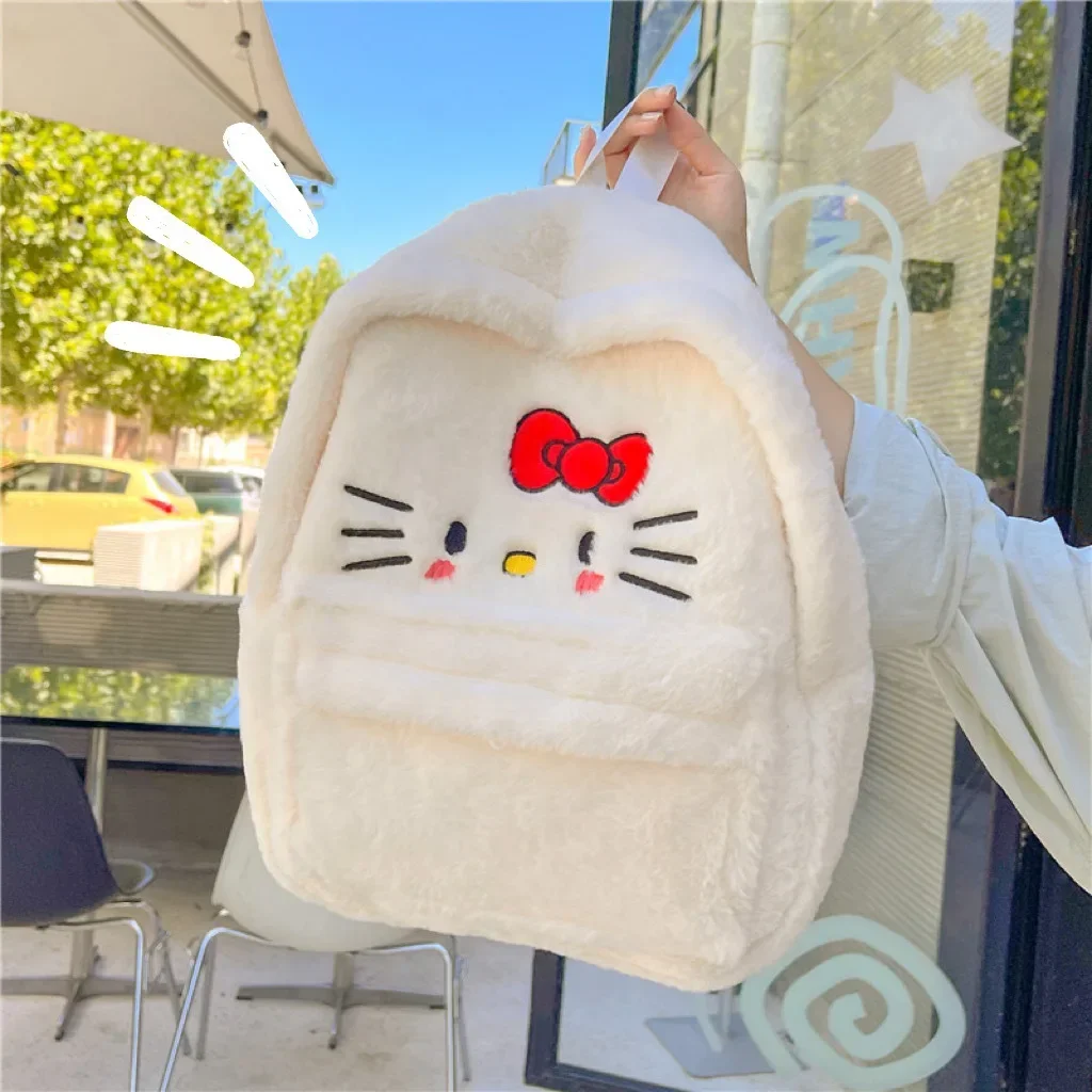 Sanrio Hello Kitty mochila de pelúcia, mochila infantil dos desenhos animados, fofa, engraçada, de grande capacidade, nova