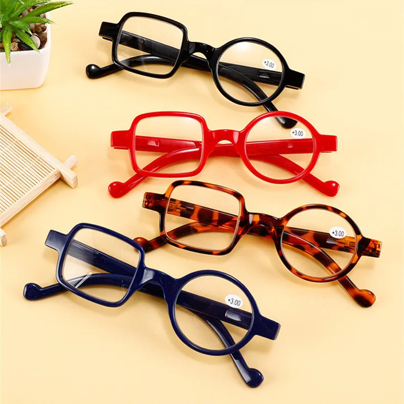 Cute Black Leopard  Round Square Asymmetric Delicate Men Women Presbyopia Glasses Resin Lenses Red Blue Hyperopia Frame Eyewear