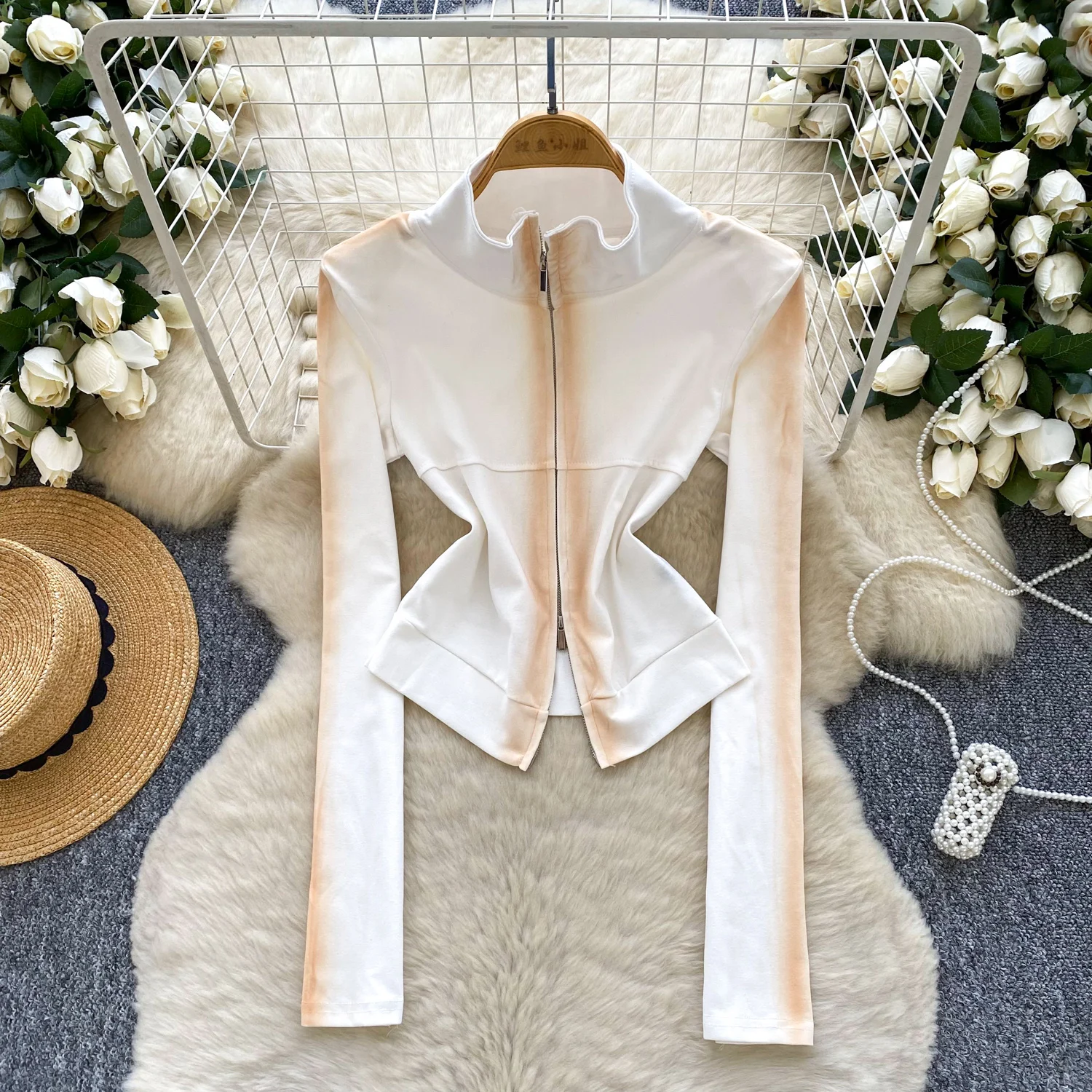 

Женские Y2K Ins Шикарные топы Пальто Куртки Леди Зима Осень Hit Color Спортивные повседневные топы Женские модные футболки на молнии с высоким воротом Пальто