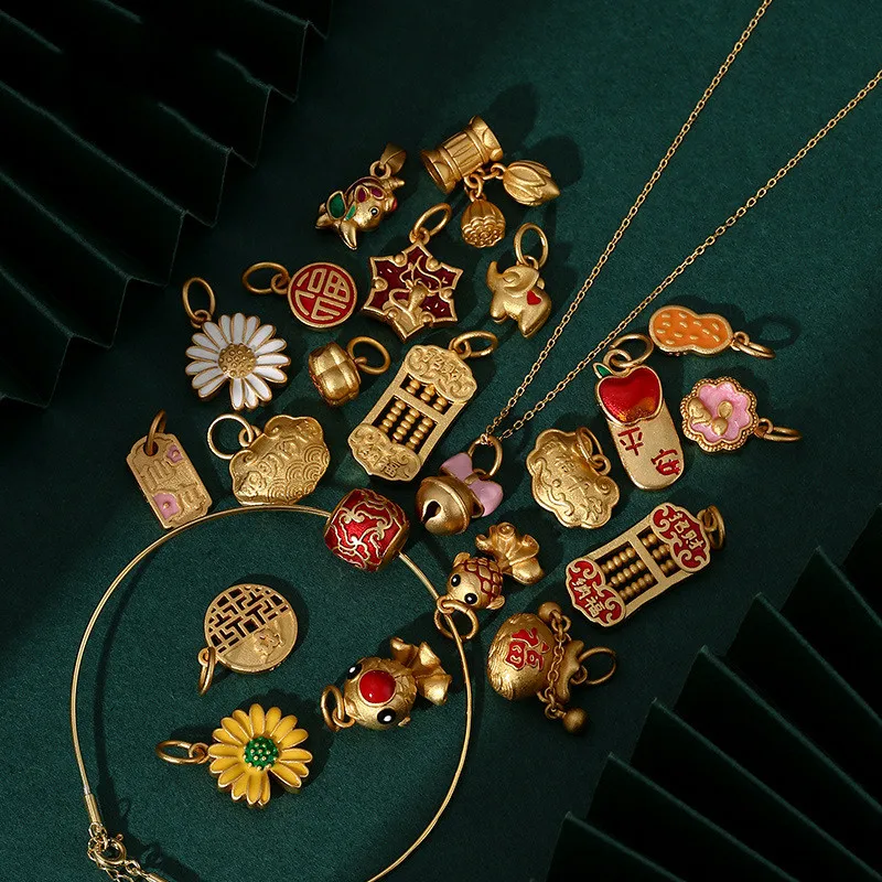 Fashion Birthday Flower Sand Gold Loose Bead Accessories Bracelet Rope Necklace Pendant Manual DIY Accessories Wholesale