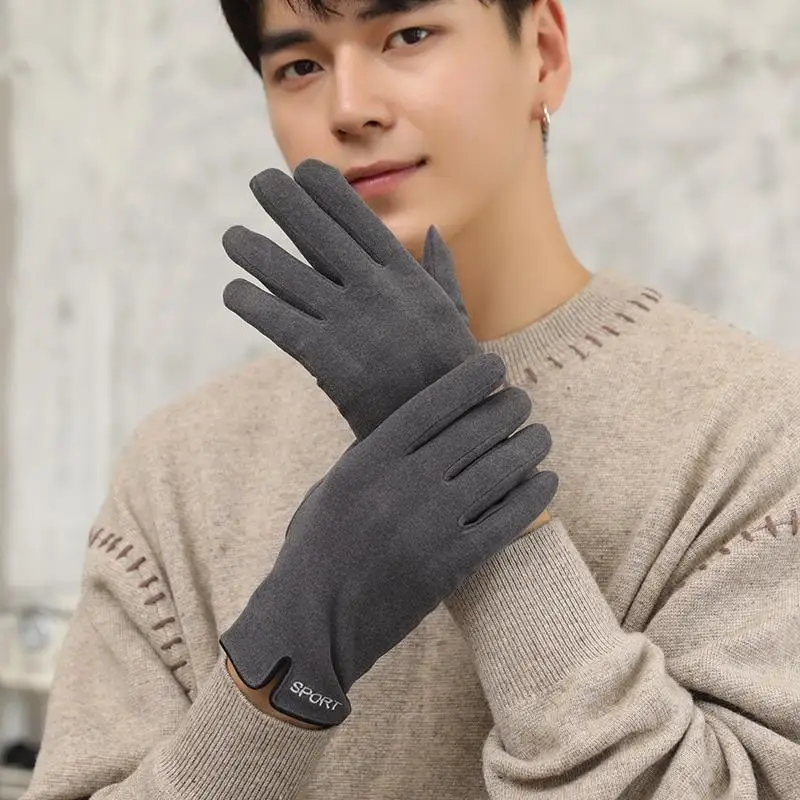 

Thickened Fleece Lined Men's Gloves Winter Sports Cycling Touchscreen Compatible Windproof Autumn Driving Running Gloves