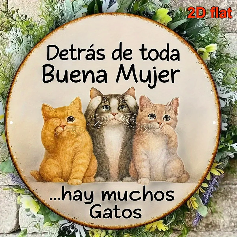 2D Flat, 1pc, 8x8 Inch Round Spanish Aluminum Sign, Vintage Decorative Plaque with the Phrase 