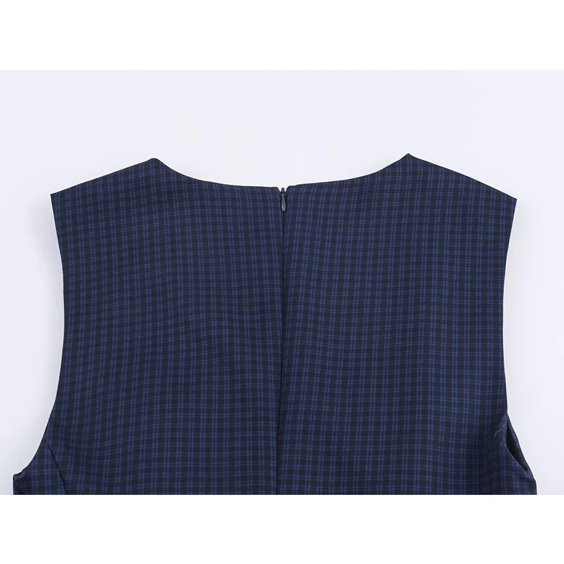 Vestido curto feminino moda xadrez impressão em camadas decoração o pescoço sem mangas vestidos femininos elegantes vestidos de festa