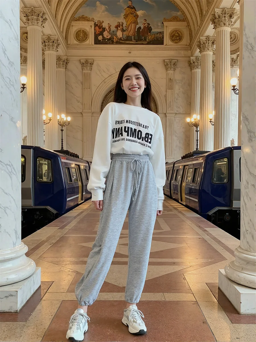 

Широкие брюки-шаровары на шнурке для женщин: летние, зимние, повседневные, домашние, простые, теплые