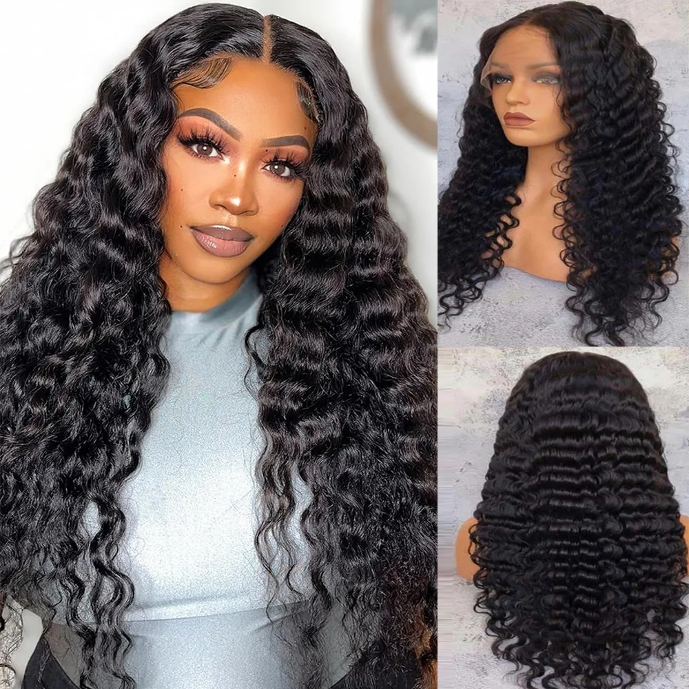 women's headband human hair deep wave lace front wig