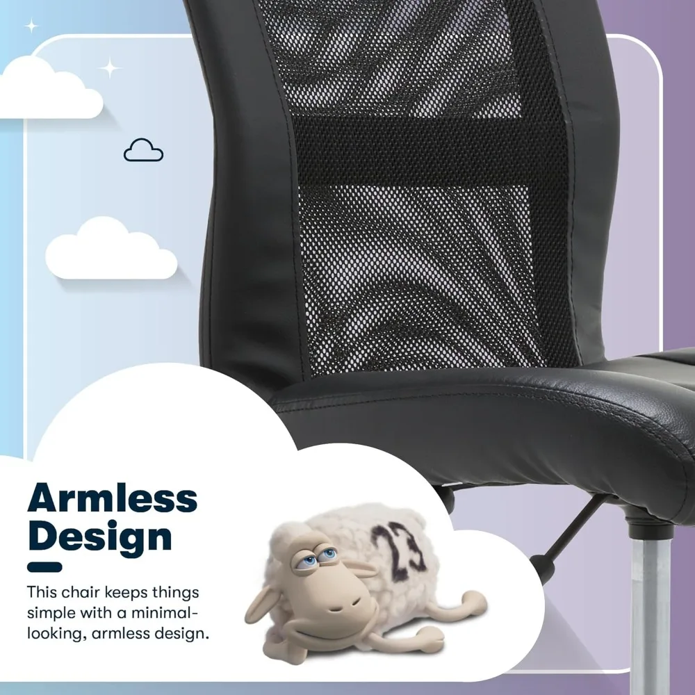 كرسي مكتب مدمج بظهر شبكي مع جلد صناعي وعجلات قابلة للتعديل