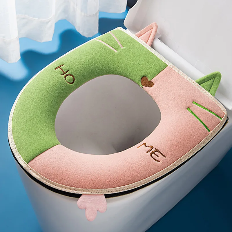 1PC Bathroom Toilet Seat with Handle Closestool Washable Soft Winter Warmer Mat Pad Cushion O-shape Toilet Seat Covers