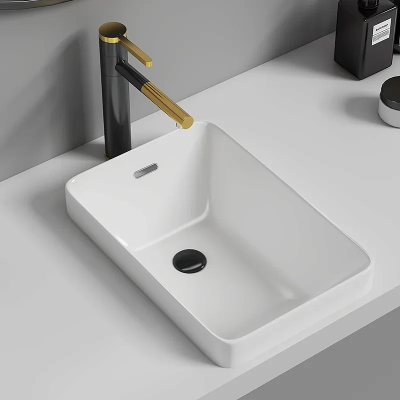 

Ceramic countertop basin semi-built, countertop basin, balcony side drainage, hand washing, single-basin washbasin, left and rig