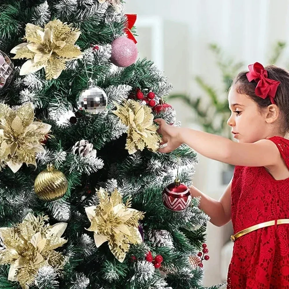 10/5Pcs 14cm Glitter Artificial Christmas Flowers Xmas Tree Ornaments Merry Christmas Decorations for Home New Year Gift Navidad