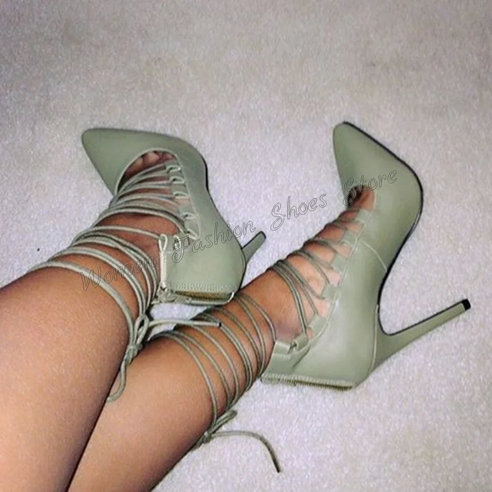 Light Green Lace up Back Zipper Pumps Pointed Toe Matte Leather High Heel Shoes for Women Heels 2024 New Zapatos Para Mujere