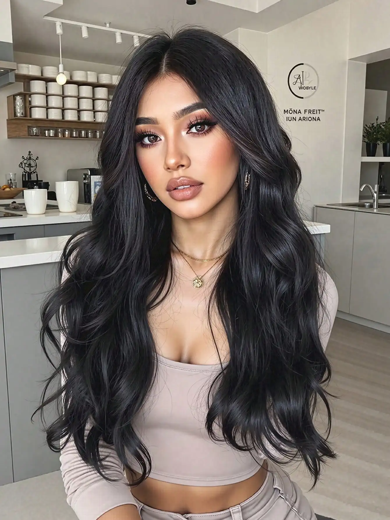 

Черный длинный волнистый парик, натуральный пышный термостойкий парик из синтетических волос для женщин