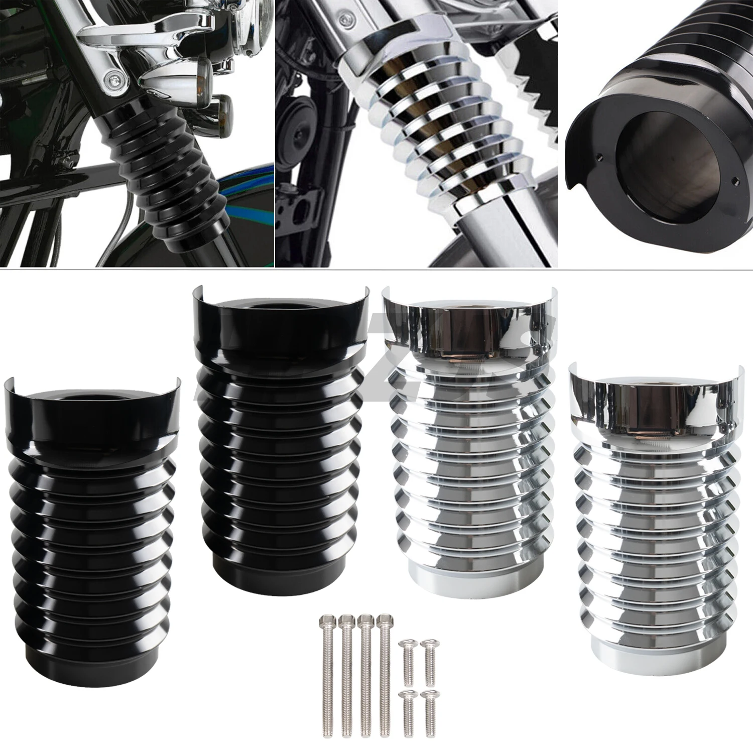 

For Harley Motorcycle Road King Electra Street Glide 2014-UP Chrome/Black Shock Absorb Sleeve Cow Bell Upper Fork Slider Cover