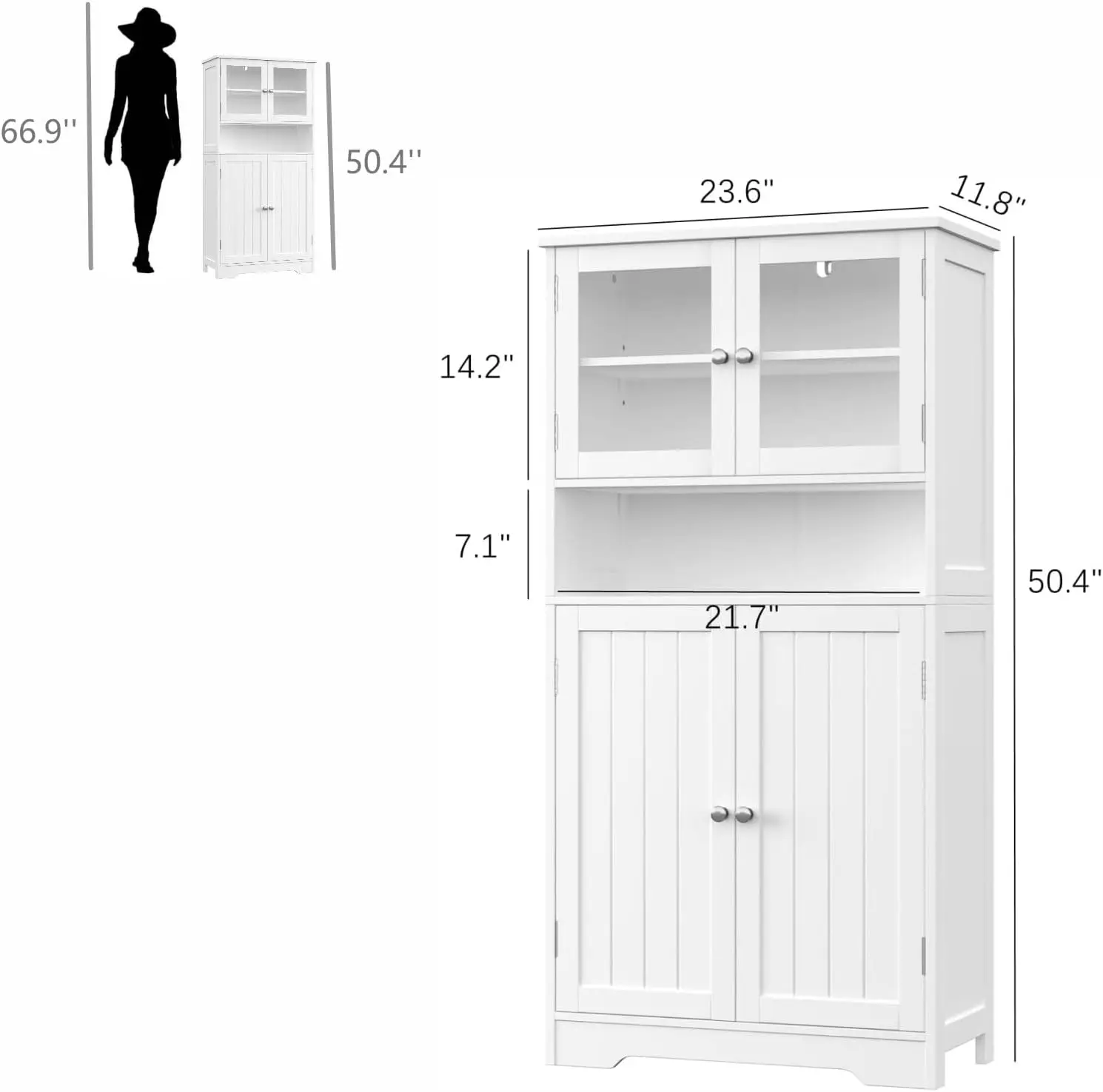 Mobiletto, mobiletto del pavimento del bagno con ripiano aperto e ante, armadio da cucina, 23.6x11.8x50.4 pollici