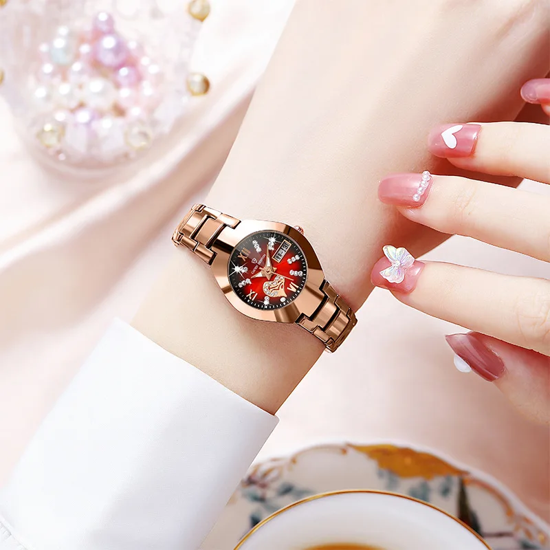 Korean fashion trend women's watch double date diamond waterproof luminous watch customization