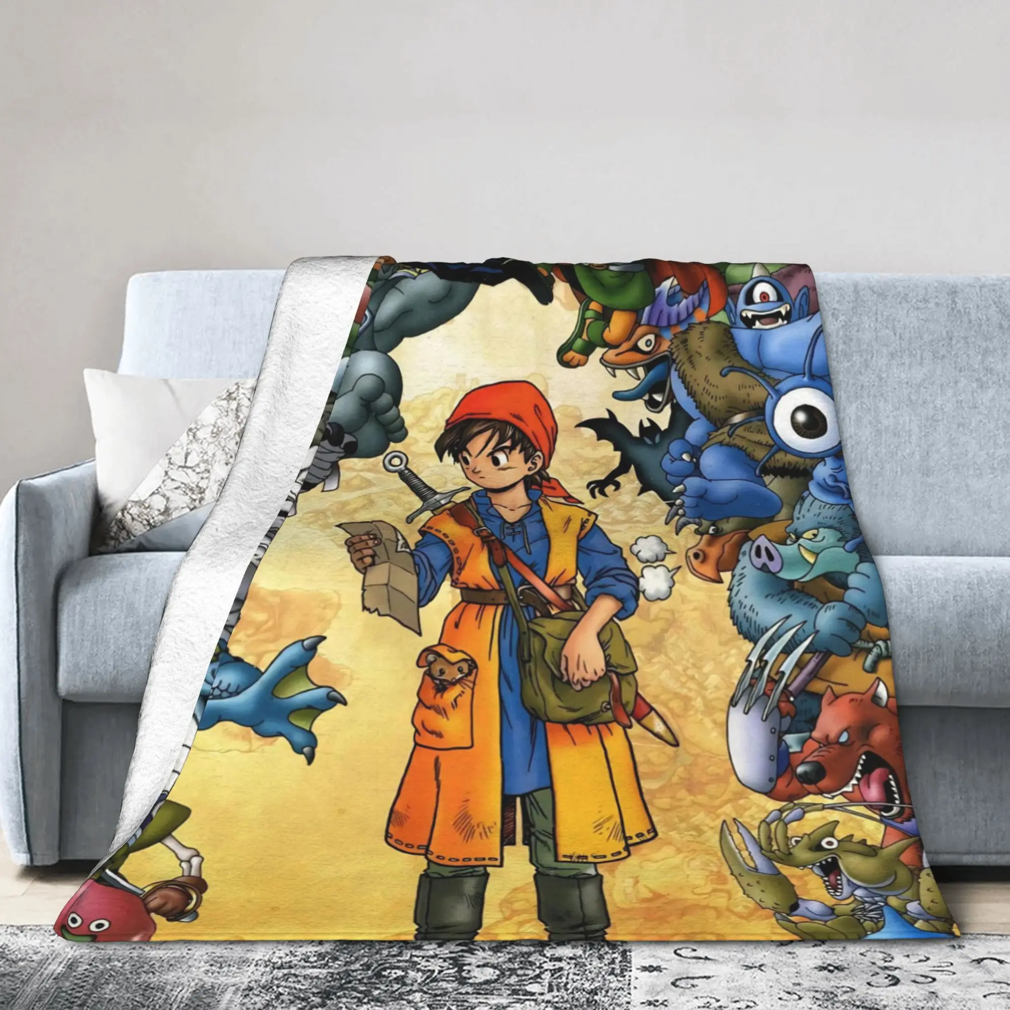 Dragons Quests Game Blanket Cover Anlace Hero Erdrick Slime Flannel Throw Blankets Bedroom Sofa Decoration Lightweight Bedspread