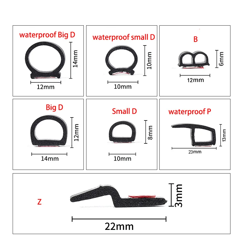 Tira de sellado de goma para puerta de coche, aislamiento acústico, antipolvo, insonorizado, tipo D, Z, P