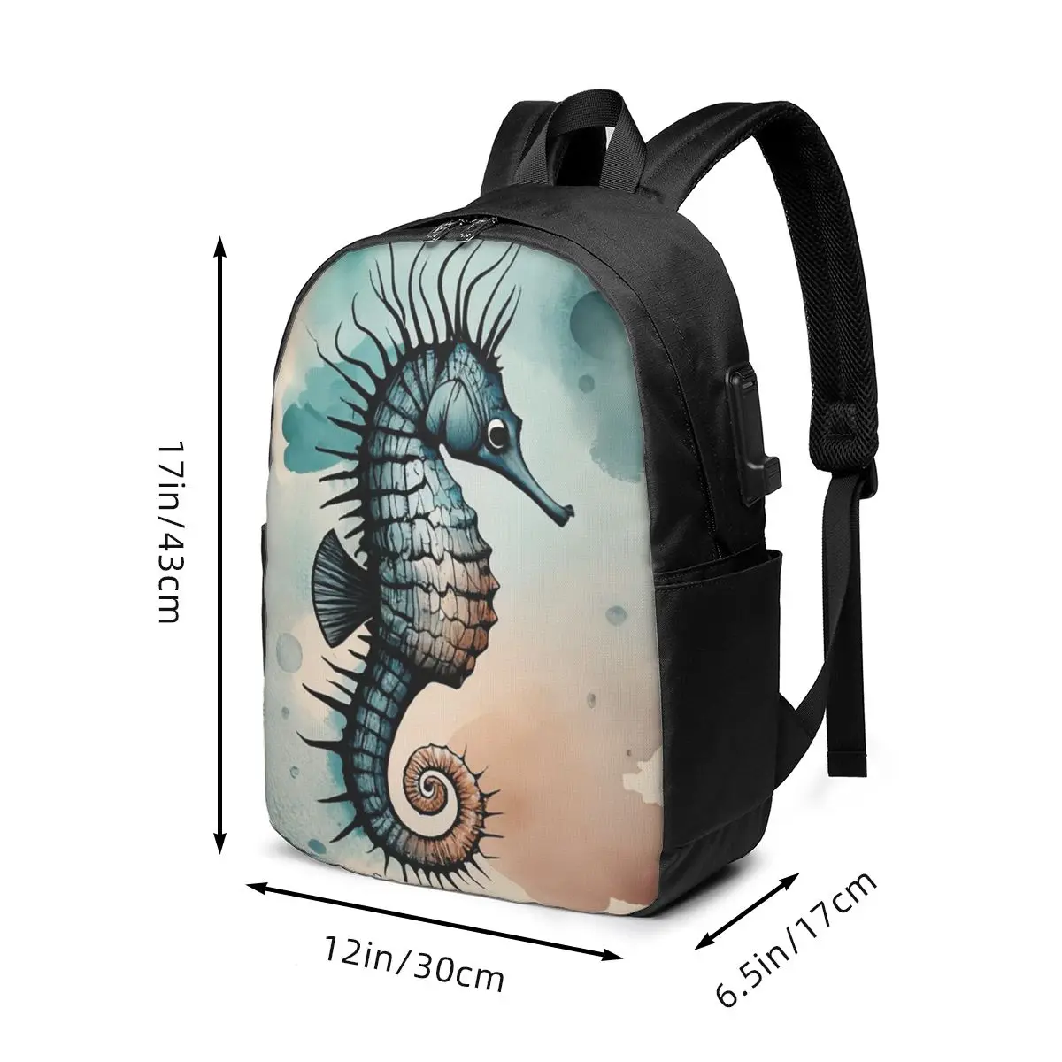 Abstract Seahorse Watercolor Design Backpack Travel Notebook Bag Computer College Student School Bag Laptop Shoulder Bags
