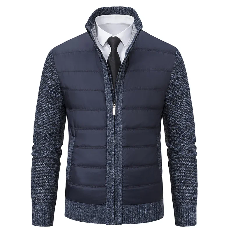 Cross-Border Men's Knitted Cardigan Loose-Fit Casual Fleece-Lined Thickened Sweater Jacket For Spring And Autumn