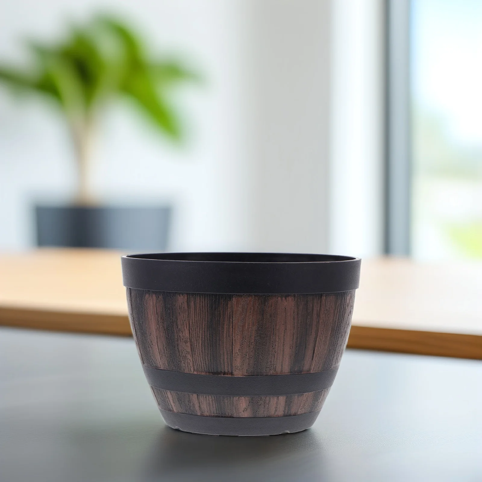 

Creative Lotus Bowl Flower Pot Imitation Wooden Plastic Barrel Bonsai Planter Storage Container No Drainage Hole