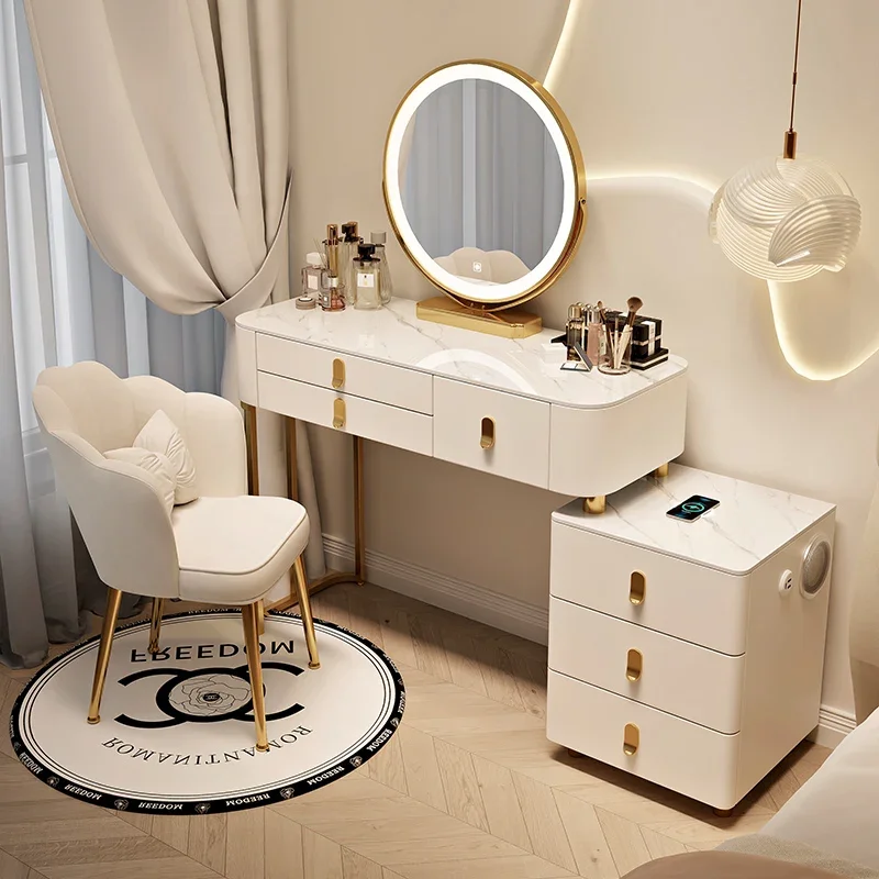 All solid wood rock slab dresser light luxury high-end bedroom modern simple storage cabinet integrated solid wood makeup table