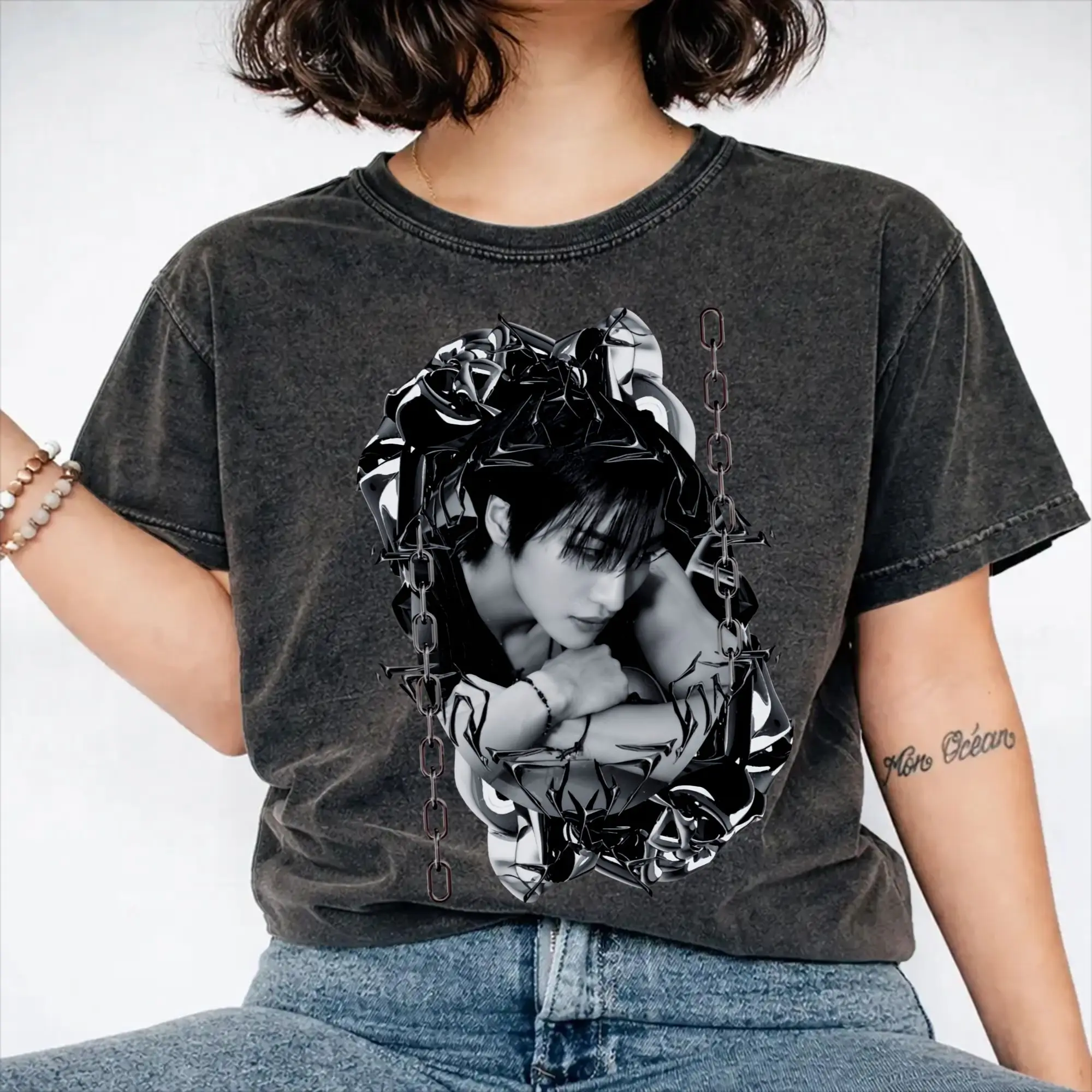 2026 Ateez Seonghwa  Washed T Shirt Outfit Oversize T-Shirts  for Men Women Tees