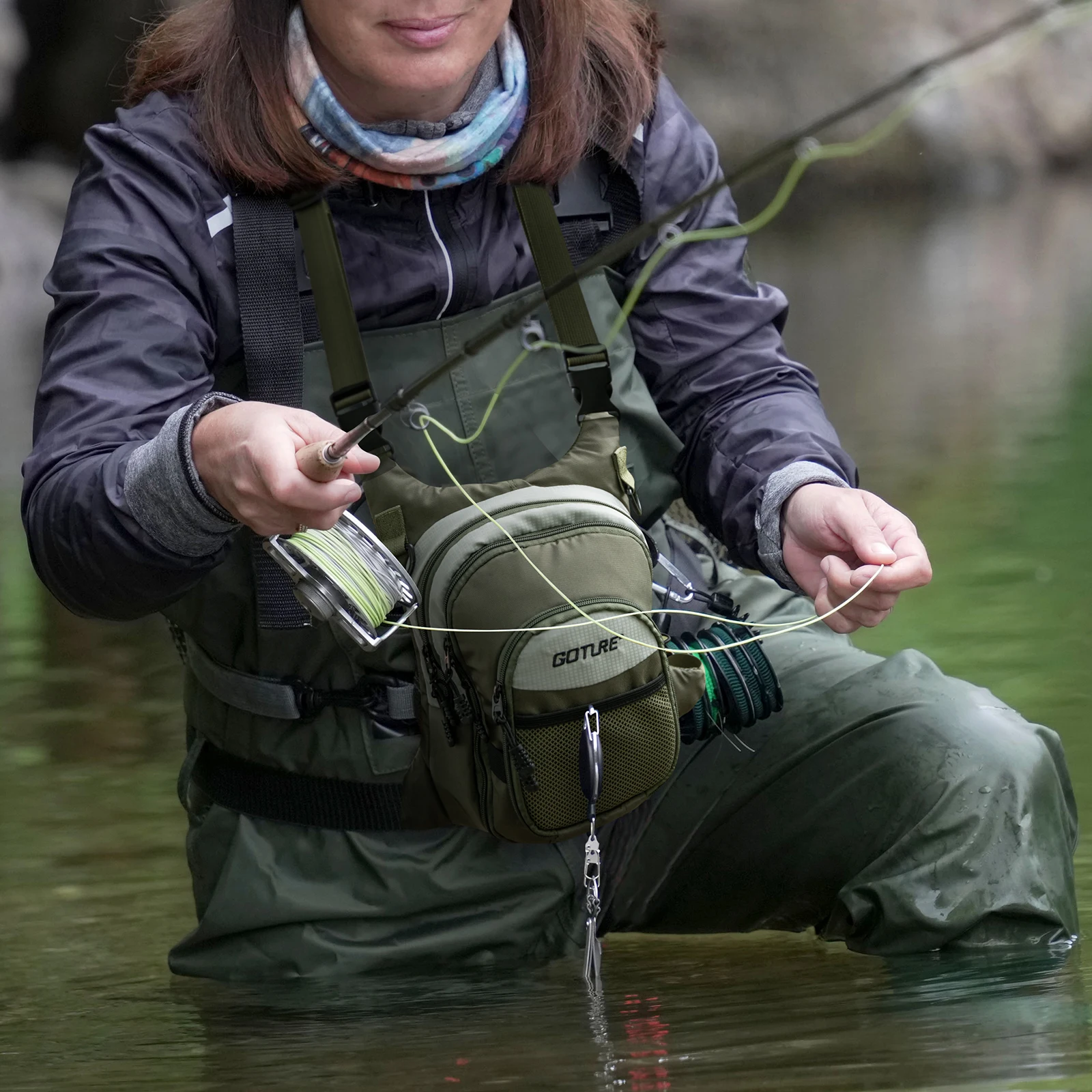 

Нагрудная сумка Goture из 100% полиэстера для рыбалки нахлыстом, сверхлегкая упаковка с несколькими карманами, водостойкий органайзер для снаряжения для форели/баса