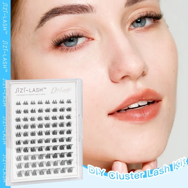 

JIZI-LASH 3D Eyelashes Extensions Kit D Curl Mix Length Lash Cluster Natural Thick False Eyelashes Brush Tweezers Makeup Tools