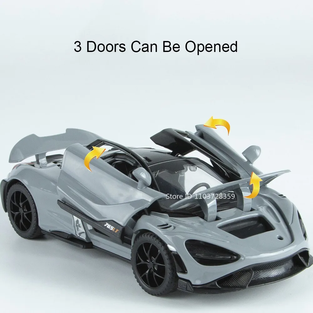 1:32 미니어처 765LT 세나 모델 슈퍼카 장난감 합금 다이캐스트 사운드 라이트 도어 오픈 풀백 스포츠카 어린이 인터랙티브 장난감