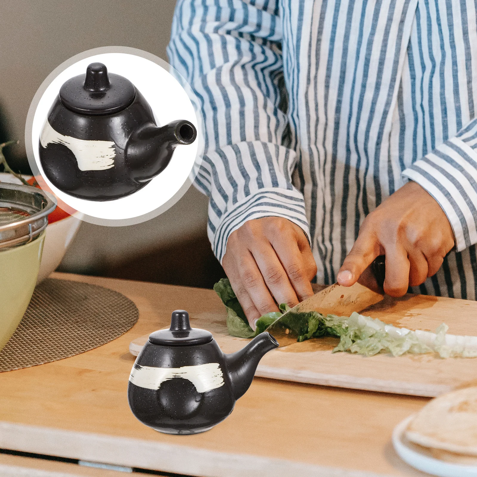 

Japanese Style Ceramic Soy Sauce Container Vinegar Dispenser Seasoning Holder Premium Spice Bottle for Kitchen Condiment Storage