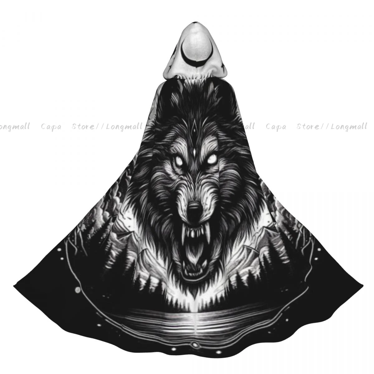 Moonlit Gothic Wolf Cloak Hooded Cosplay Costume Halloween Adult Long Party Cape