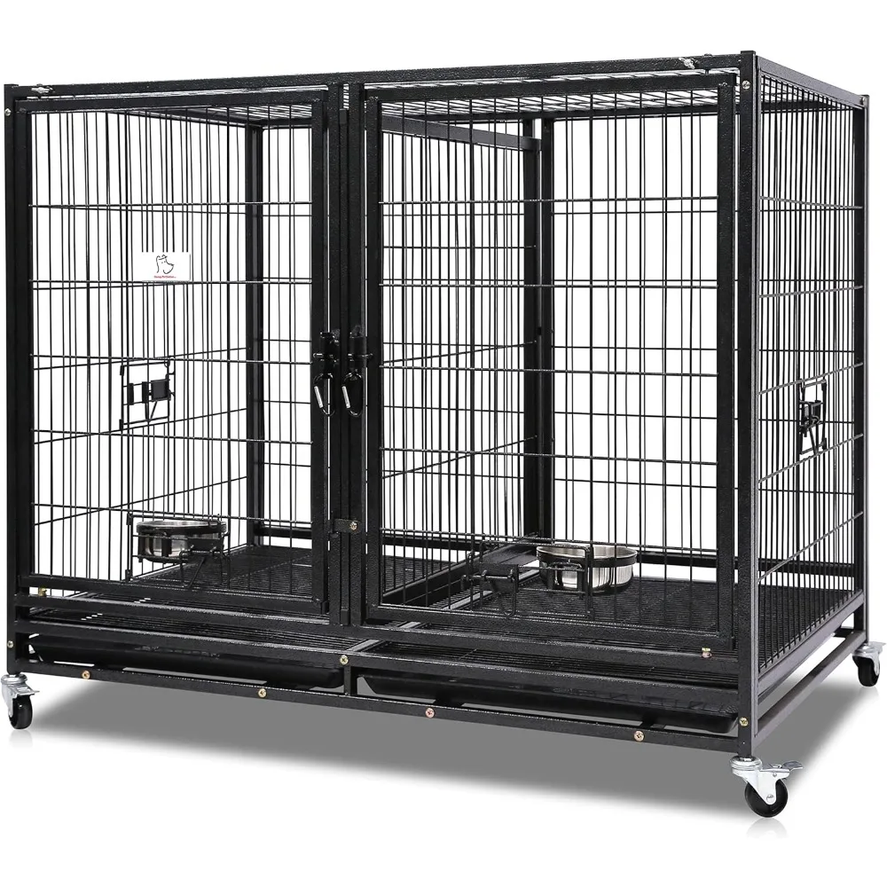 

43 Inch Dog Crate Cage Kennel with Divider, Indestructible Dog Crate, Sturdy Design, Double Door and Removable Tray Design XL