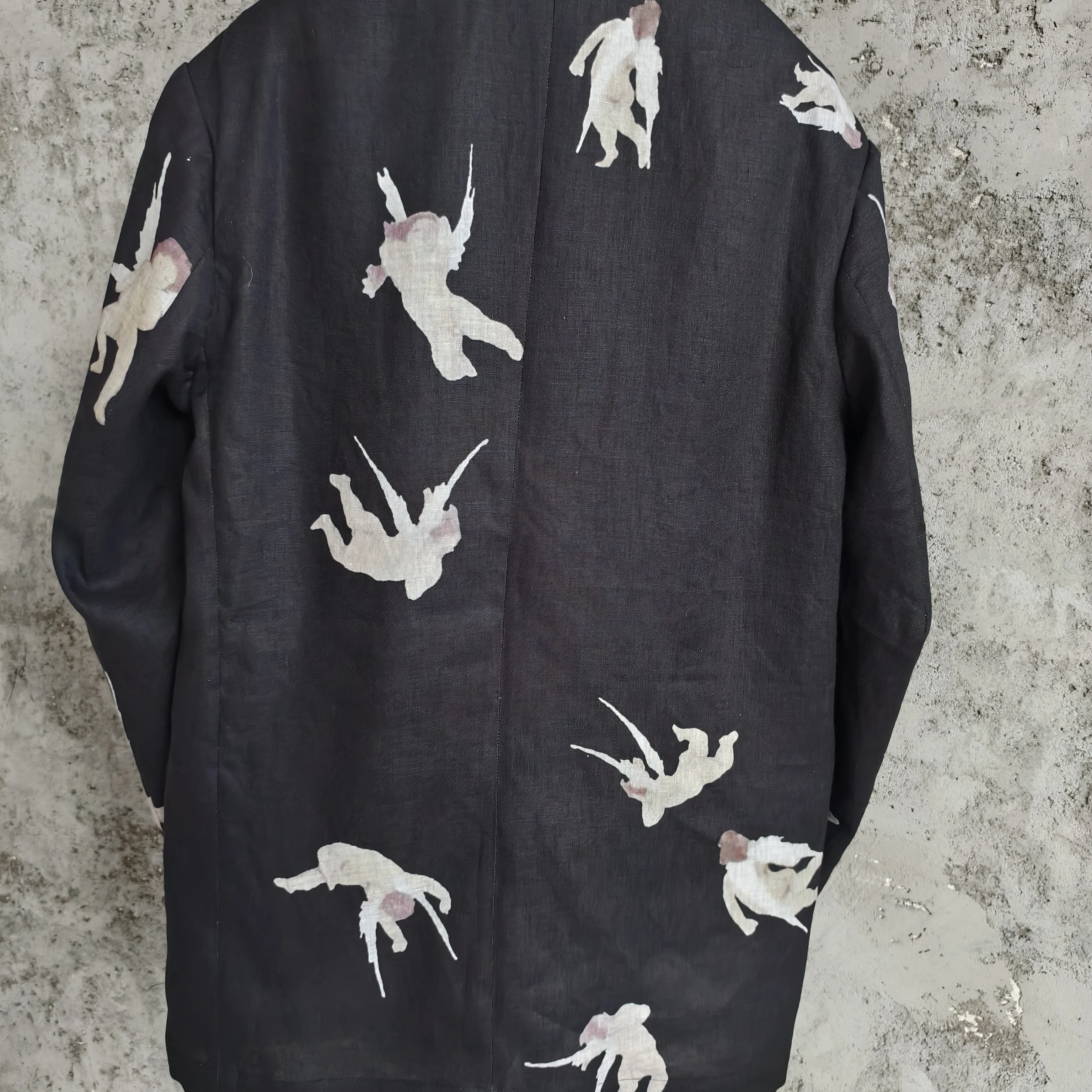 TOP-YAMAMOTO original design linen blend design angel pattern west collar coat with long-sleeved print