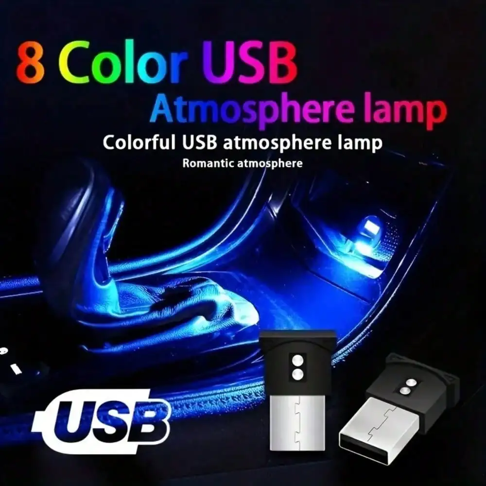 مصباح جو داخلي صغير USB LED - ضوء ليلي للطوارئ مزخرف محيطي RGB للسيارات (التوصيل والتشغيل)