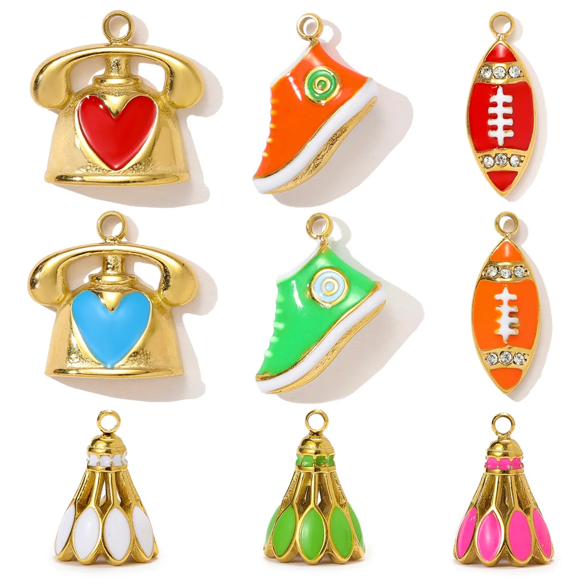 

3Pcs/Lot Stainless Steel Badminton Charms Enamel Football Pendants For DIY Making Necklace Earrings Jewelry Accessory Wholesale