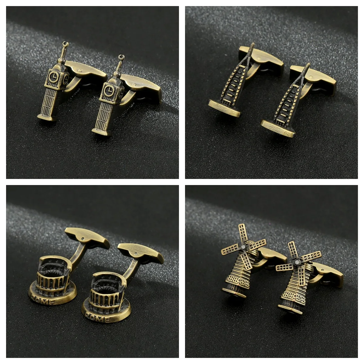 Французские запонки New World Building с наклонной башней, храм небесной пирамиды, театр, бронзовые запонки с триумфаной дугой