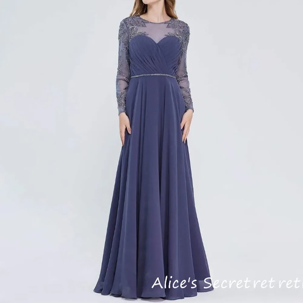 A-Line Chiffon Sweetheart Long Sleeves Beaded Belt Illusion Bodice Pleated Full Back Zipper Mother of the Bride