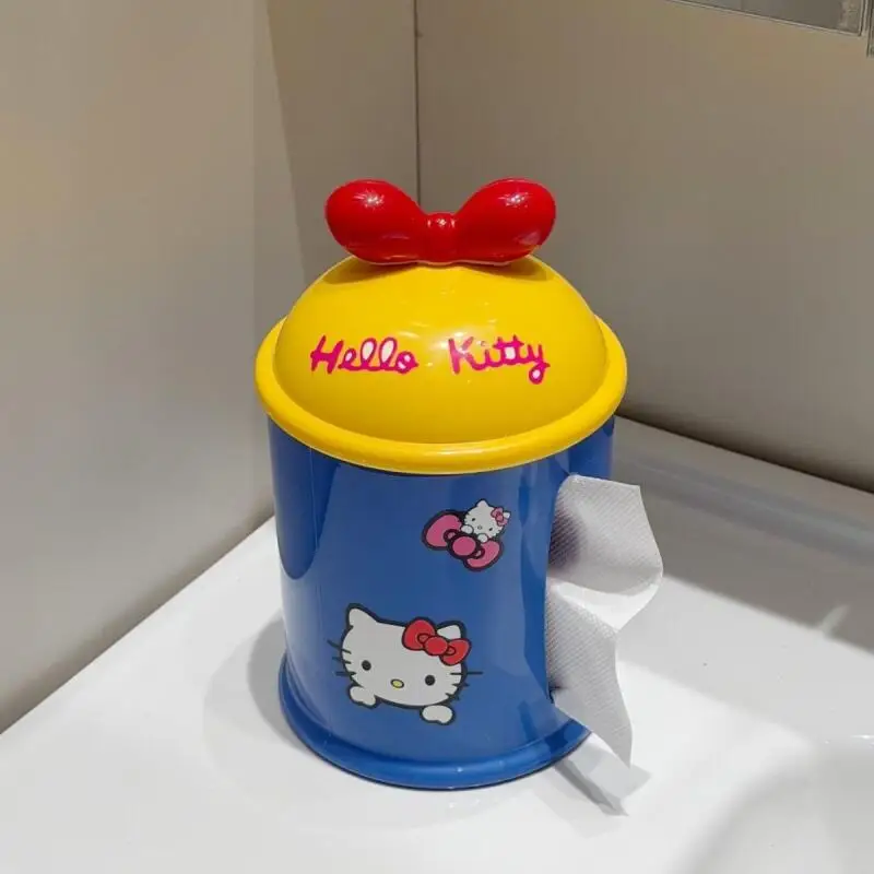 Коробка для хранения салфеток Sanrio Cartoon Hello Kitty с красным бантом, круглая, для гостиной, спальни, украшение для рабочего стола, подарок на день рождения другу