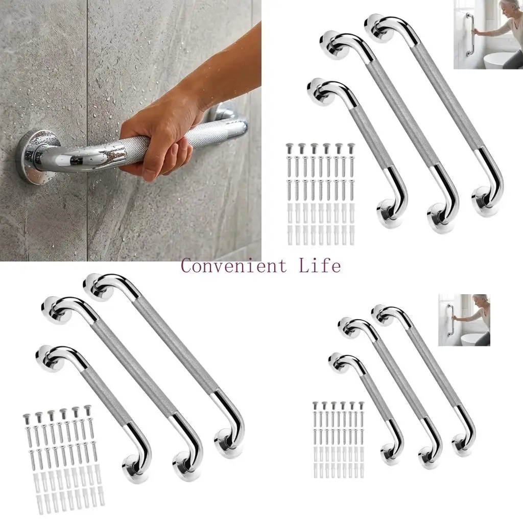 

L1EE Pack Of 3 Bathroom Safety Grab Assistance Wall Mounted Handrails Steel For Tub Shower Toilet Elderly Disabled
