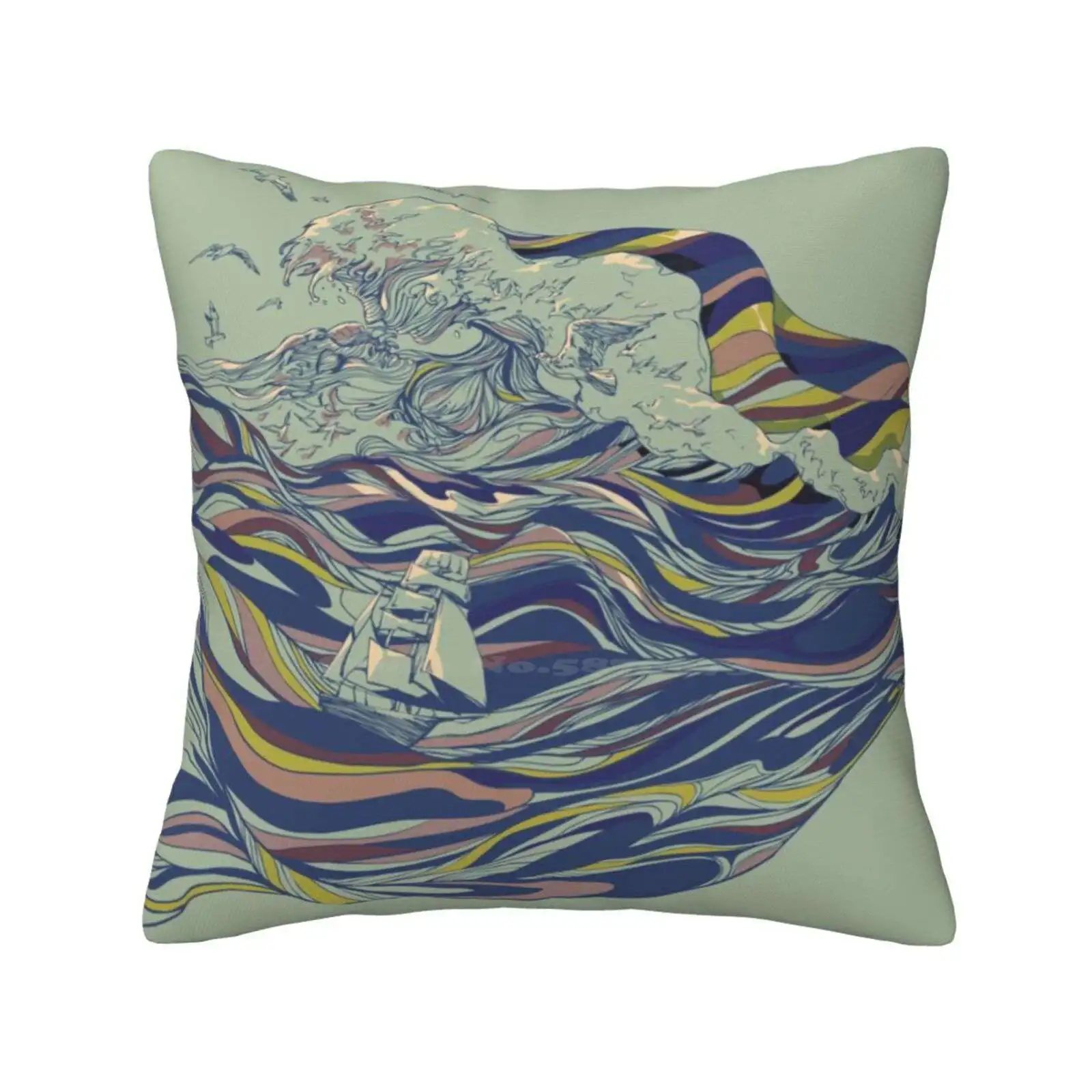 Ocean And Love Pillow Cover Hug Pillowcase Ocean Wave Lover Kiss