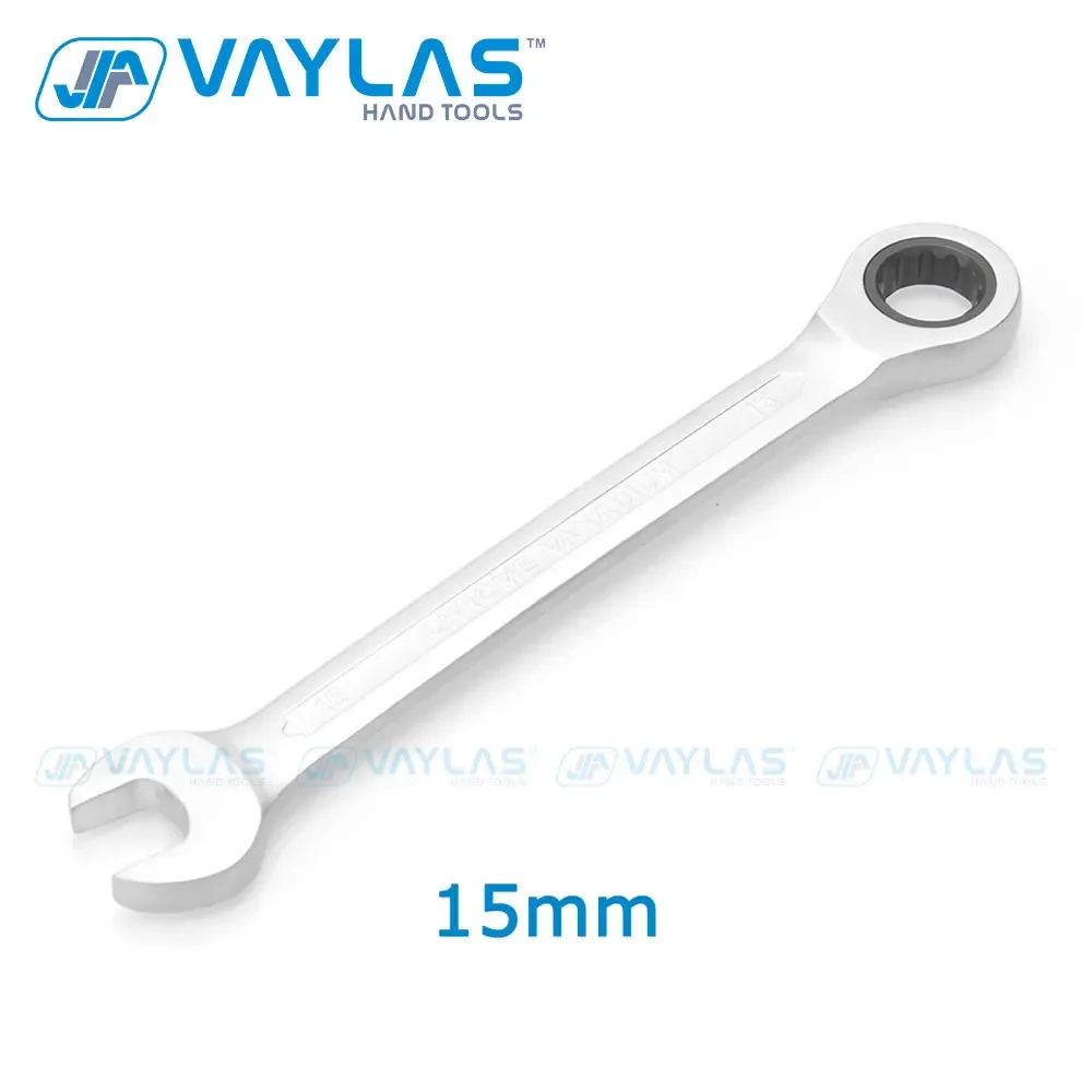 15mm Ratchet Wrench Fixed Head Chrome Vanadium Steel Dull Polished 72-Tooth Box End and Open End Combination Ratcheting Wrench