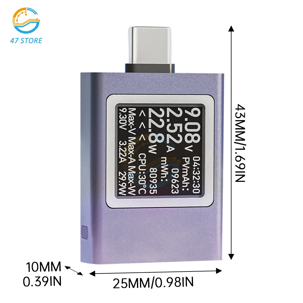 DC 4.5-50V 0-12A Multi-function USB Type-C Digital Display DC Voltage Ammeter Power Meter Cell Phone Fast Charging Tester