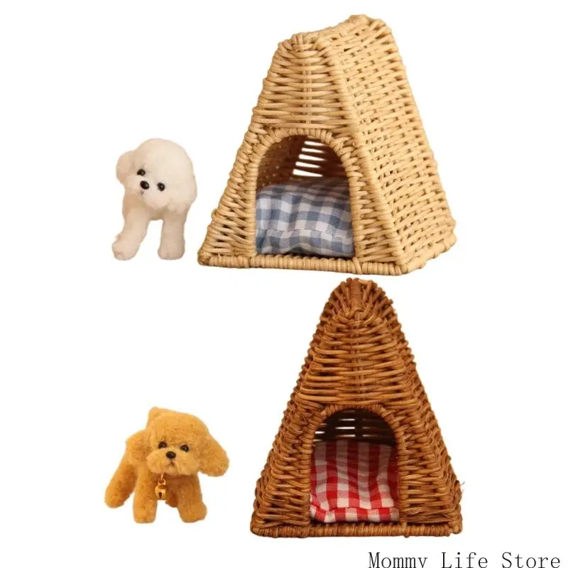

Миниатюрный домик для домашних животных и модель собаки, фигурка ручной работы, масштаб 1/12, украшение для кукольного домика,