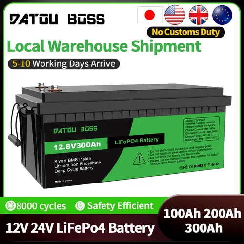 DATOUBOSS LiFePO4 리튬 배터리, 개선된 100A BMS, 8000-15000 딥 사이클 지지대, 시리즈 및 패럴로, 12V, 100Ah, 1280Wh
