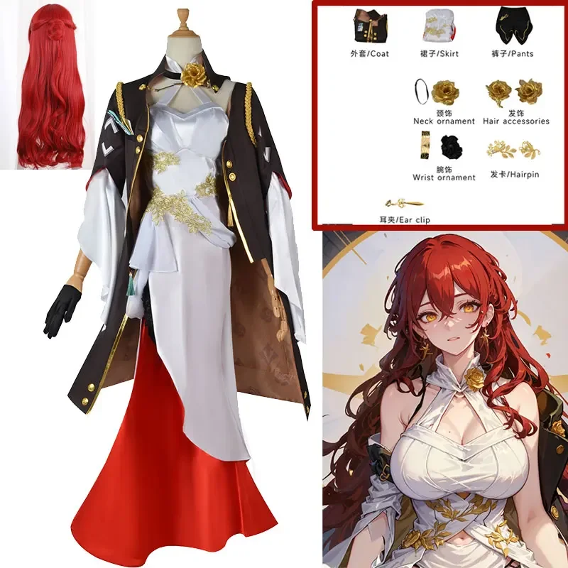 Hookai star rail himeko anime game sexy women dresse wig set Halloween uniform Carnival clothes