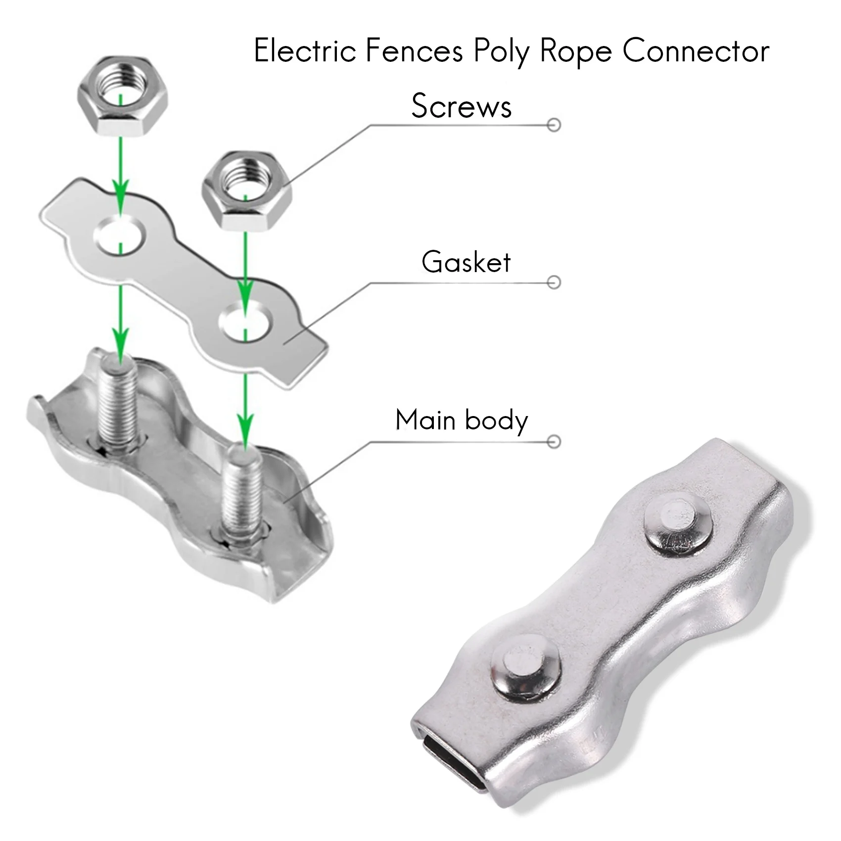 12Pcs Poly Rope Connector Wires Splicer 304 Stainless Steel Connector for Electric Fences