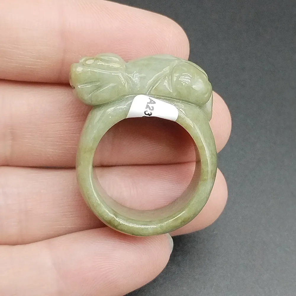 Certified Green Natural Type A Jadeite Carved Dragon Pi Xiu Ring Inner 18.90MM-20.90MM